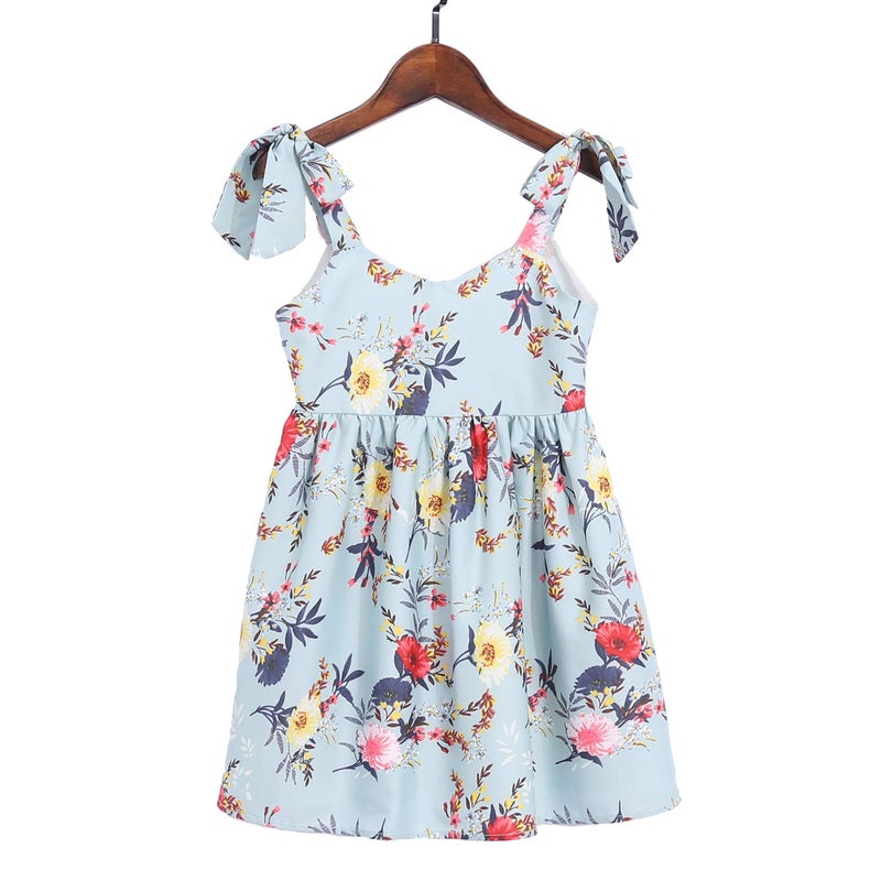 PopReal Mommy and Me Dresses Floral Mom and Daughter Matching Outfits Spaghetti Strap Sleeveless Dress Beach Mini Sundress Light Green Small - Image 3